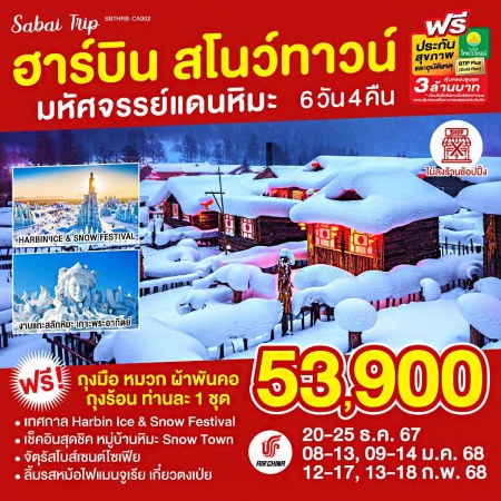 ทัวร์จีน ACH45-33 ฮาร์บิน สโนว์ทาวน์ มหัศจรรย์แดนหิมะ HRB-CA002(130267)