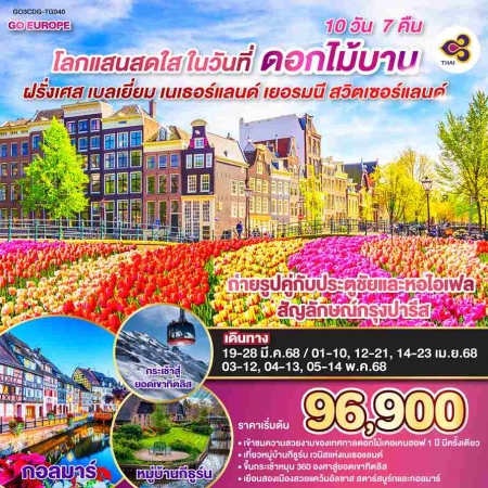 ทัวร์ยุโรป AEU83-50 โลกแสนสดใส ฝรั่งเศส เบลเยี่ยม เนเธอร์แลนด์ เยอรมนี สวิส  CDG-TG040 (050568) 