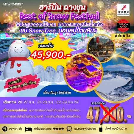 ทัวร์จีน ACH69-04 Best of Snow Festival จี๋หลิน พิชติภูเขาฉางไป๋ซาน นอนในหมู่บ้านหิมะ (221267)