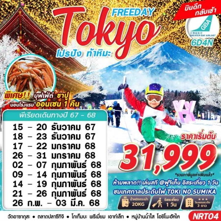 ทัวร์ญี่ปุ่น AJP63-36 TOKYO WINTER โปรปัง ท้าหิมะ FREEDAY NRT04 (260268)