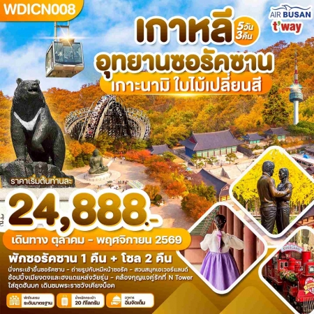 ทัวร์เกาหลี AKR09-03  เกาหลี อุทยานซอรัคซาน เกาะนามิ ใบไม้เปลี่ยนสี WDICN008 (251169)