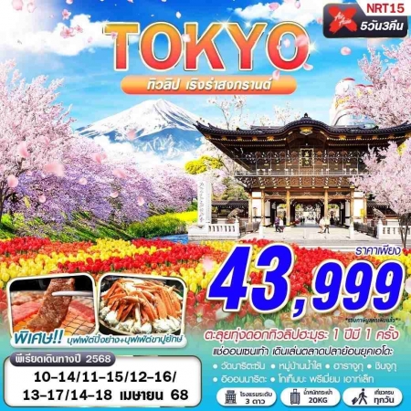 ทัวร์ญี่ปุ่น AJP63-09 NRT15 XJ DMK TOKYO ทิวลิป เริงร่าสงกรานต์ เที่ยวเต็ม บินดึก (140468)