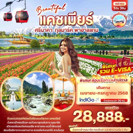 ทัวร์อินเดีย AIN187-01 BEAUTYFUL KASHMIR ศรีนาคา กุลมาร์ค พาฮาลแกม I6E102 (090668)