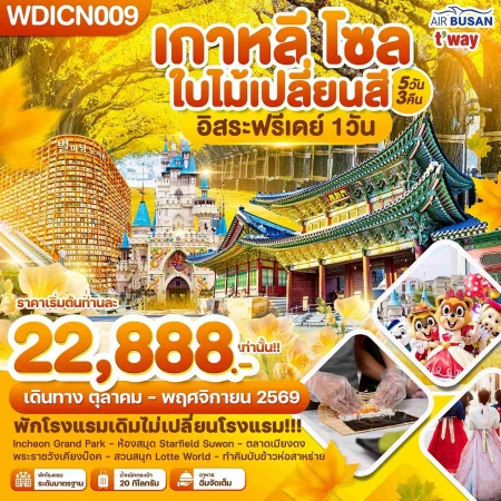 ทัวร์เกาหลี AKR09-02 เกาหลี โซล ใบไม้เปลี่ยนสี อิสระฟรีเดย์ 1วัน WDICN009 (251169)