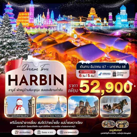 ทัวร์จีน ACH53-07 Harbin ยาบูลี่ พักหมู่บ้านหิมะฟูนุ่ม ชมแสงสียามค่ำคืน (110168)