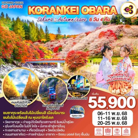 ทัวร์ญี่ปุ่น AJP75-22 KORANKEI OBARA SAKURA  AUTUMN LEAVE HND-TG032 (201168)