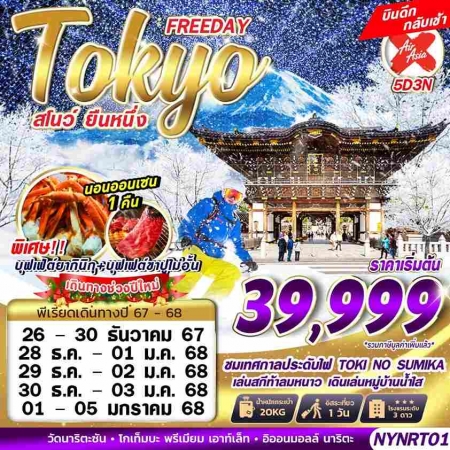 ทัวร์ญี่ปุ่น AJP63-23 TOKYO สโนว์ ยืนหนึ่ง FREEDAY บินดึก ปีใหม่ (010168) 