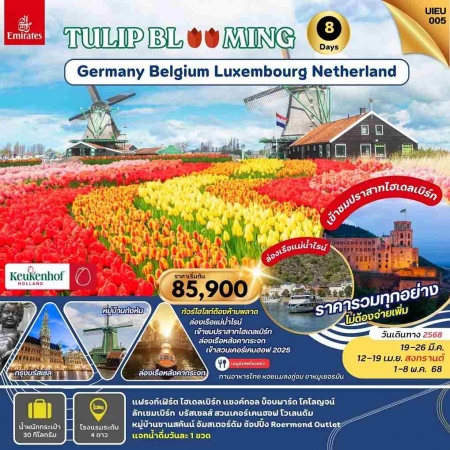 ทัวร์ยุโรป AEU95-07  KEUKENHOF2025 Germany Belgium Luxembourg Netherland UIEU_005(010568) 