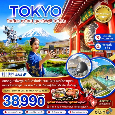 ทัวร์ญี่ปุ่น AJP66-17 โตเกียว ฮาโกเน่ ภูเขาไฟฟูจิ โอไดบะ อิสระ 1 วัน HND-2627NH (240969)
