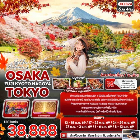 ทัวร์ญี่ปุ่น AJP72-05 Golden Route Autumn Sakura OSAKA TOKYO JXJ324 (081269)