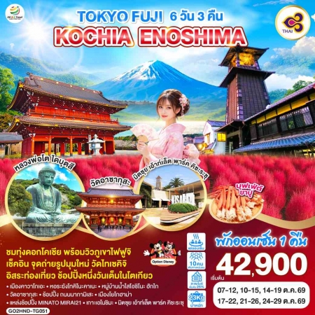 ทัวร์ญี่ปุ่น AJP75-14  TOKYO FUJI KOCHIA ENOSHIMA ฟรีเดย์ 1วัน  HND-TG051 (241069)