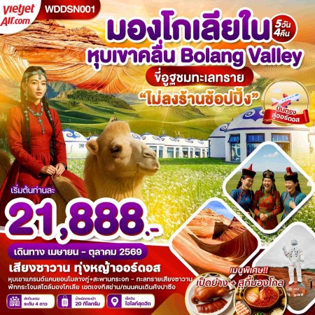 ทัวร์จีน ACH51-20 มองโกเลียใน หุบเขาคลื่น ทุ่งหญ้าออร์ดอส ขี่อูฐตะลุยทะเลทราย WDDSN001 (141069)