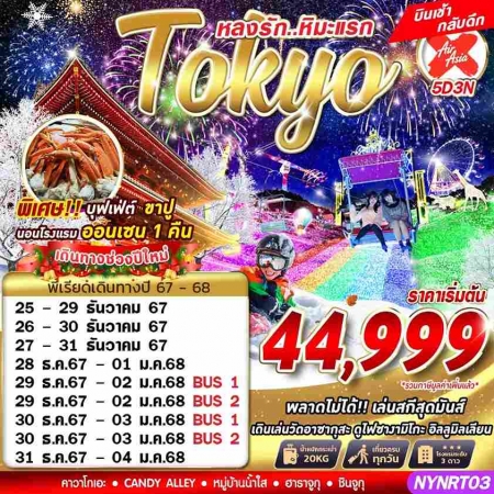 ทัวร์ญี่ปุ่น AJP63-25 TOKYO WINTER หลงรัก หิมะแรก เที่ยวเต็ม บินเช้า ปีใหม่(311267)    