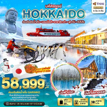 ทัวร์ญี่ปุ่น AJP67-33 มหัศจรรย์ HOKKAIDO ล่องเรือตัดน้ำแข็ง มอนเบ็ตสึ CTS11 (070368)